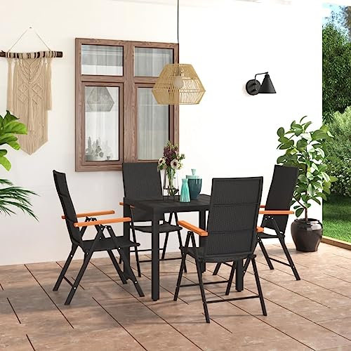 Homgoday Set da pranzo per giardino 5 pezzi, nero e marrone, sedia tavolo cucina esterno terrazza patio balcone mobili tipo 1 set da giardino