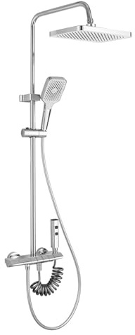 BiaoTeng Colonne de Douche Avec Mitigeur pour Baignoire, Chaud et Froid Sortie D'eau 4 Fonctions Systeme Douche Murale Ensemble de Douche Avec Mitigeur, Chrome
