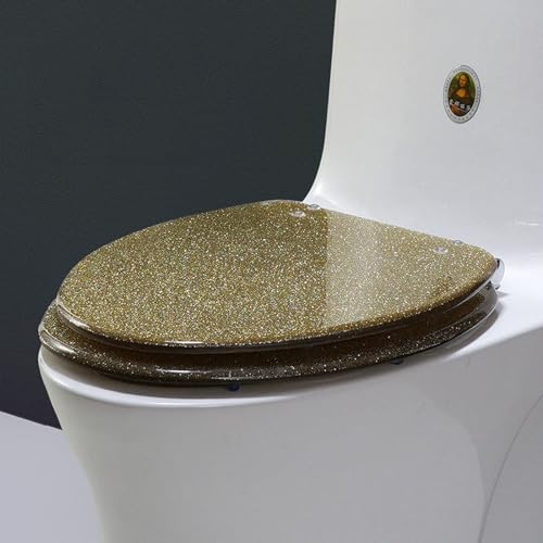 Giural WC Sitz Glitzer, Toilettensitz Toilettendeckel Mit Absenkautomatik, WC Deckel Mit Easy-Close, Klodeckel Oval, Toilettenbrille Aus Harz, 44 * 36.5Cm,Gold