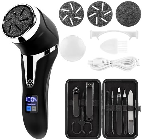 Electric Foot File Hard Skin Remover with 8Pcs Manicure Set Pedicure Care Tools for Dry Dead Skin Cracked Heels Callus Exfoliator Waterproof Rechargeable Feet Scrubber with 3 Rollers (USB Cord)