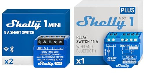 Shelly 1 Mini Gen 3 | WiFi & Bluetooth Smart Switch Relais 1 Kanal 8A & Plus 1 | Wlan & Bluetooth Smart Relais Schalter | Hausautomation