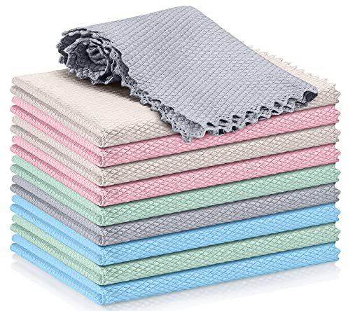 Beaface Microfibre Cleaning Cloths Fish Scale Cloth Nanoscale Cloths Lint Free Streaks Free Polishing Cleaning Cloths for Windows Mirrors Glass Dishes (10 PCS, 30 x 40 cm)