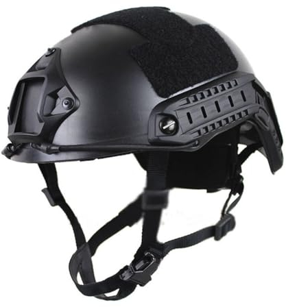 Casco tattico da uomo, rapido regolabile, impermeabile, leggero, per fan militari, CS cosplay, attività all'aperto, circonferenza della testa: 52-60 cm, colore nero