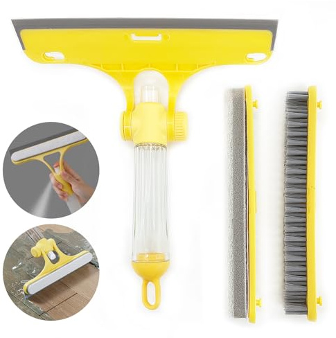 Multi-Purpose Window Squeegee Cleaning Set, 4 in 1 Hand Held Wiper Blade Shower Squeegee For Windows, Mirrors, Tiles, Cars, Shower Glass Door, Yellow