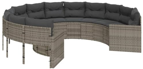 vidaXL Gartensofa mit Kissen Rund Grau Poly Rattan, Terrassensofa, Loungesofa, rundes Sofa, Outdoor Sofa, Loungemöbel, Sofa rund, Gartensofa rund