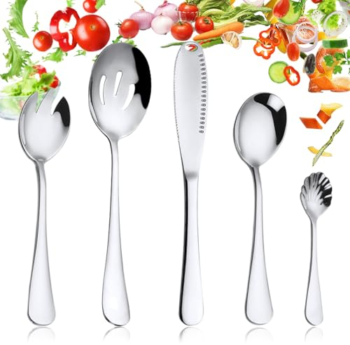 Couverts à Salade, lot de 5 Ustensile Salade, Couvert Salade, Cuillère et Fourchette Service a Salade, Couvert pour Salade, Couverts à Salade Inox pour Cuisine, Salle à Manger