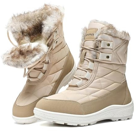 ziitop Botas de Invierno Para Mujer Con Forro CáLido Botas de Nieve Cordones Antideslizantes Para Trabajo Camping Senderismo Senderismo Beige 38 EU