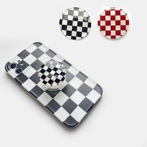 2 Pack Foldable Finger Phone & Tablet Stand - Chessboard Pattern in Black & Red - Multi-Functional Mount & Holder