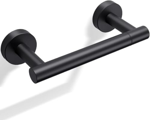 Toilet Roll Holder Wall Mounted, SUS 304 Stainless Steel Double Post Pivoting Toilet Tissue Holder, Metal Loo Toilet Paper Holder, Accessories Hardware for Kitchen Washroom Black