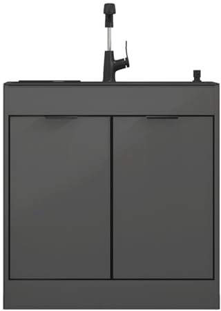 Schwarz Freistehende Küchenspüle, Spülenschrank mit Spüle und Armatur, für Außen Innen Küche Restaurant Wäsche Hinterhof Garage, Einfach zu säubern(60CM/23.6IN)