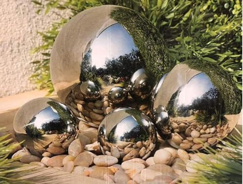 FAHD TRADERS 4x Reflective Gazing Balls for Garden - Stainless Steel Mirror Polished Spheres | Rust-Resistant, Weatherproof Garden Ornaments | Perfect for Lawn, Pond, & Home Décor | Set of 4