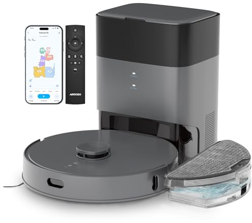 AIRROBO Saugroboter mit Wischfunktion und Absaugstation 3.5L, Staubsauger Roboter 5500Pa, Anti-Tangle-Bürsten, 240Min Laufzeit, LiDAR Navigation, T25+ Roboterstaubsauger für Tierhaare und Teppich