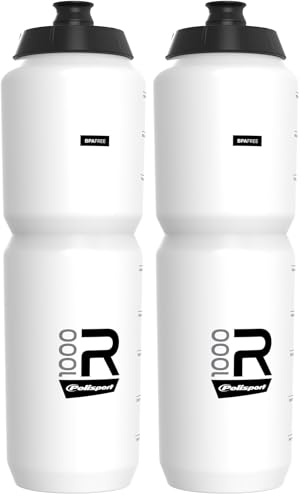 Polisport 8649100008 - Bidón R Collection R1000 de Ciclismo de 1000ml Botella de Agua para Ciclistas Bicicleta Sin BPA en color blanco (Paquete de 2)