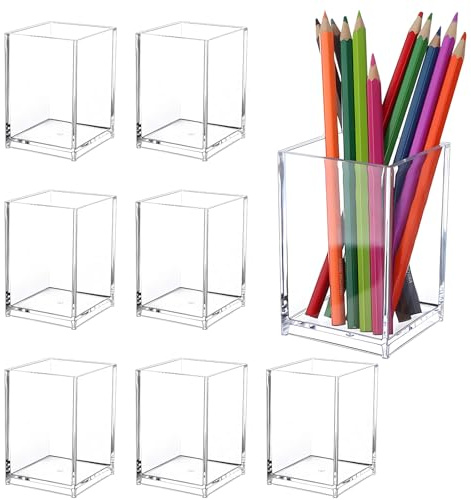 IBEQUEM 8PCS Acryl Bleistifthalter, Multi-funktionale tragbare transparente Organizer für Stifte, Bleistifte, Make-up-Pinsel, Marker, Desktop-Zubehör für Büro, Studie, Haus (10 x 6,5 x 6,5 cm)