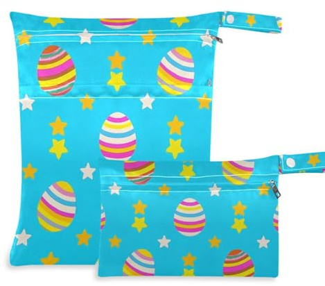 Amooorous Ostereier-Stern-blaue Windeltaschen mit Reißverschluss, 2 Stück, Nassbeutel für Badeanzug mit Griffen für Fitnessstudio, Baden