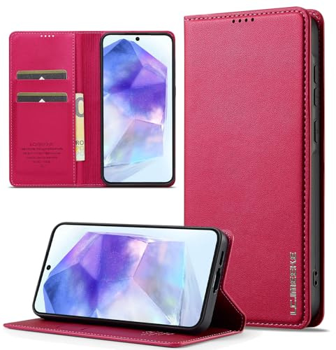ZHOZEXIN Plånboksfodral för Samsung Galaxy A56 5G, magnetiskt PU-läder med magnetstängning, flip fodral med korthållare, Kickstand stötsäkert skyddande mobiltelefonfodral för Samsung A56 (röd)
