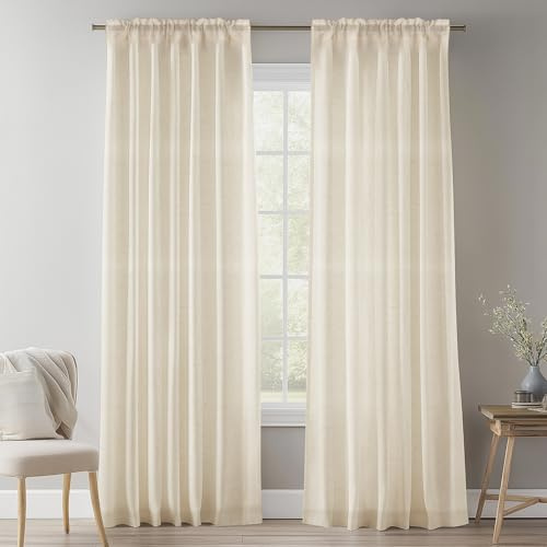 NAKIHOUSE Linen Voile Curtain 45 Drop 2 Panels Net Curtains for Windows