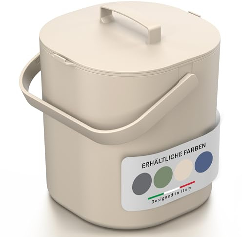 PTMS® Poubelle Compost Cuisine 6L - Seau à Compost avec Couvercle à accrocher et Grille intérieure - Lavable au Lave-Vaisselle & Anti-Odeur - Composteur Cuisine au Design Moderne