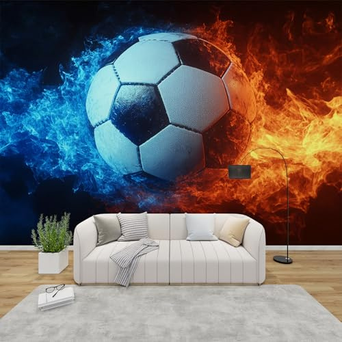 AevuCub Football Wall Mural - Ice and Fire Mural Wallpaper for Living Room, Bedroom Decor, Boys Sports Themed Wall Art, Non-Woven Photo Wallpaper 3D Effect, 250x175 cm