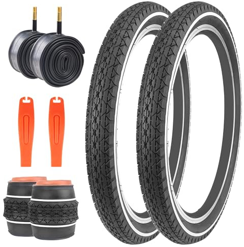 ZUKKA Set di pneumatici per bicicletta pieghevole da 20 pollici, 20 x 2,125 cm, 57 – 406 Plus, 2 pezzi, valvola per tubo da 20 pollici, compatibile con 20 pneumatici per bici da spiaggia Cruiser