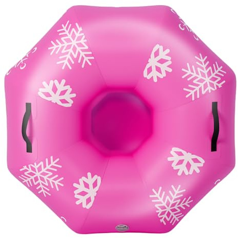 SWRORDAWN 42 Heavy Duty Inflatable Snow Tube 1 Pack for Adults, Stable Octagonal Snow Tube Sled with Handles Rope Repair Kit Thickened PVC, Outdoor Winter for Sledding, Pink