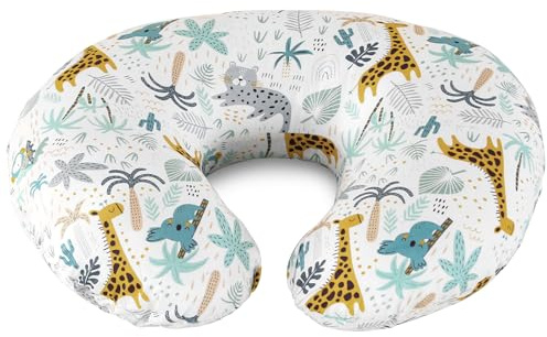 Labtec Small Nursing Pillow for Breastfeeding Baby, Multifunctional Breast Feeding Pillow 100% Cotton Removable Pillowcase, Zoo Pattern