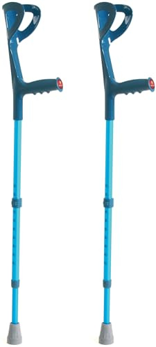 Stampelle Ortopediche Regolabili in Altezza - Coppia di Stampelle Mediche Canadesi in Alluminio Leggero con Impugnatura Ergonomica Confortevole e Puntali Antiscivolo, Portata 100kg (Blu)