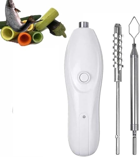 Pelador eléctrico de calabacín y manzana, removedor de frutas y verduras de acero inoxidable con 2 cabezales de corte, raspador de escamas de pescado de mano y descalcificador de mariscos