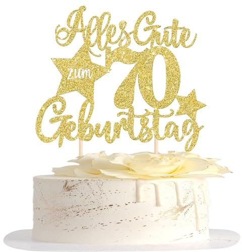 1 Stück 70th Geburtstag Tortendeko Alles Gute zum 70 Geburtstag Kuchen Deko Happy Birthday Cake Topper für 70th Jahrestag Party Kuchen Dekoration Gold