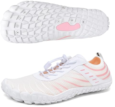 GemChve Zapatos Descalzos Mujer Hombre Zapatos de Agua Ligero Respiratorio Rápido Secado y Minimalismo Barefoot Zapatillas Mujer Hombre Zapatos de Deportes Acuaticos White 41 EU