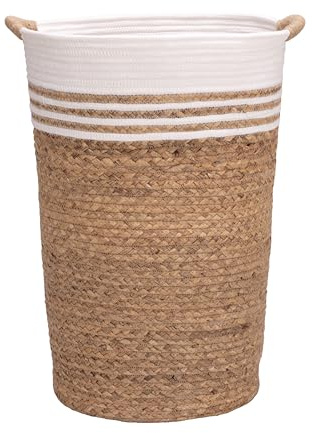 Seville Classics Premium Natural Handwoven Portable Laundry Bin Basket with Carrying Handles, Household Storage for Clothes, Linens, Sheets, Hamper with Liner, White