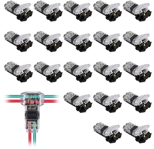 20PCS T Tap Wire Connectors 2 Pin 3 Way,12v 18-22awg for LED,Audio,Vehicles