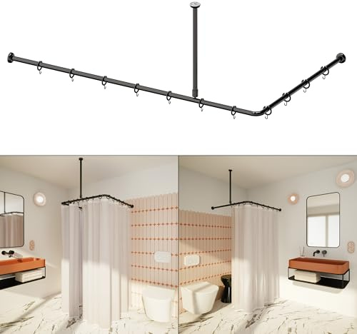 AQUABAD Hastaflex Vario Duschvorhangstange, Schwarz, für Dusche und Badewannen von 90x90cm bis 80x175cm