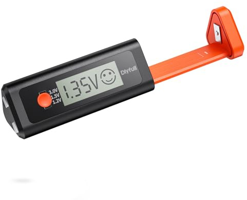 Dlyfull DB2 Digitaler Batterietester mit Lasttest und Magnetkontakt– freihändiger Universal Batterietester für Batterien und Akkus, AAA AA C D 9V & Knopfzellen, Batterieprüfgerät für Haushalt mit Volt