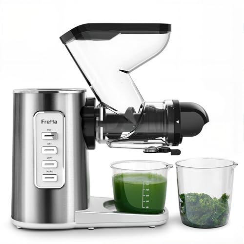 Fretta Cold Press Juicer, Wide Dual Chute for Whole Fruits, BPA-Free