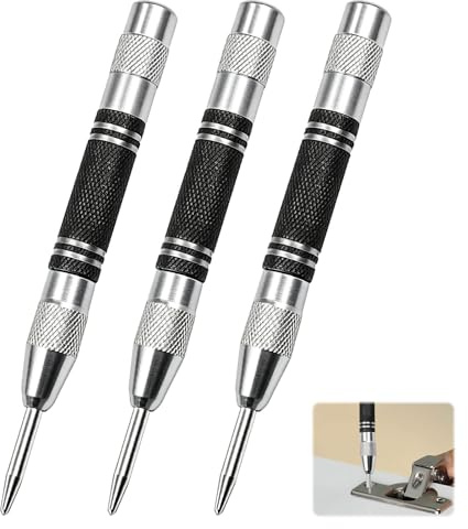 3PCS Centre Punch Spring Loaded Automatic Centre Punch, Centres Punchs For Metal Glass, Wood, Plastic, Precision Marking, One-Handed Operation, DIY, Durable Steel(Black)
