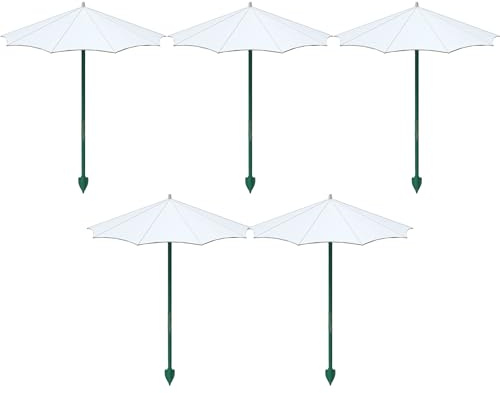 5 Set Ombrello per Piante in Vaso - Ombrello da Giardino per Protezione dal Sole e dalla Pioggia con Palo Stabile in Fibra di Vetro, Bianco, 13, 39 Pollici, Ombrelloni per Piante da Esterno