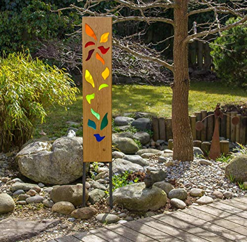 Gartenskulptur aus Holz und Glas. Gartendekoration als Unikate handgefertigt und wetterfest