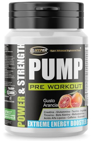 Pre Workout Integratore Energetico Energizzante Power & Strengt Pump Gr 500 | Integratore Pre Allenamento con Creatina Glutammina Taurina Arginina Tirosina Acido Lipoico Beta Alanina Caffeina Guaranà