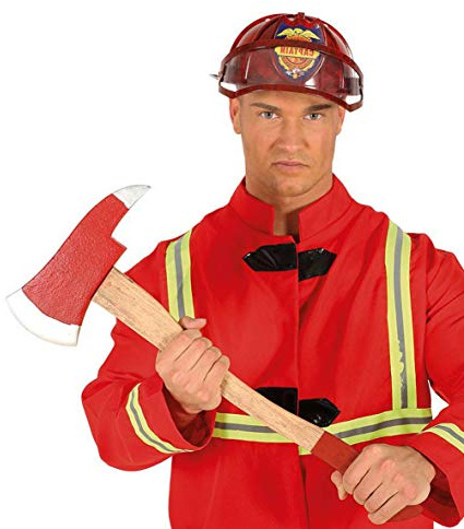 FIESTAS GUIRCA | Hacha de Bombero de Mentira (60 cm) - Accesorio para Disfraz de Bombero, Herramienta de Emergencia, Carnaval, Halloween, Fiestas Temáticas - Adulto Infantil - Marron Rojo