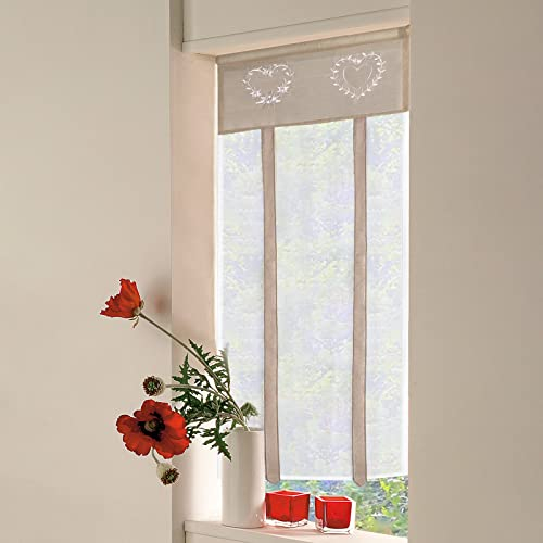 SIMPVALE 1 Stück Raffrollo Vorhang – Stickerei Raffrollo Schatten – Durchsichtige Vorhänge Tüll Panels Fenster Abdeckung für Schlafzimmer, Badezimmer, Küche, Hellbraun, Width 45cm / Height 90cm