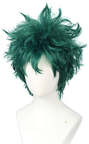 Linfairy Short Green Curly peruk halloween kostym cosplay peruk