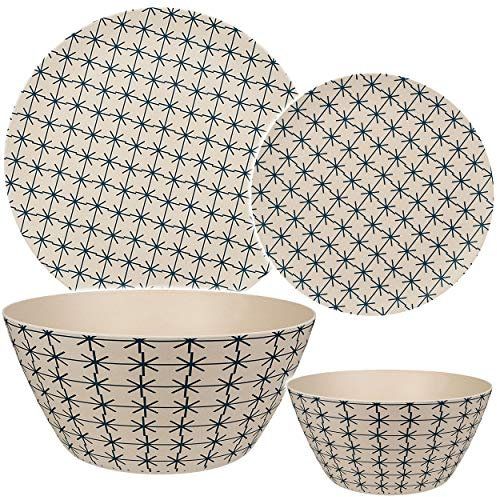 alles-meine.de GmbH 4 TLG. Geschirr Set - Kunststoff - 2 Teller + Schale + Schüssel - Retro & Nostalgie Design - blau/Creme - BPA frei - rund Kunststoffteller/Kunststoffschal..