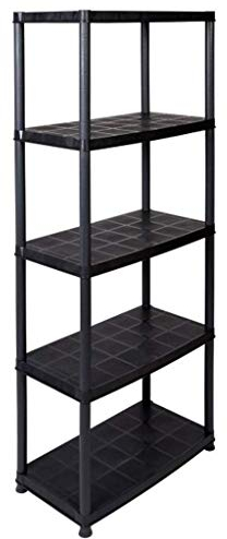Kreher Steckregal aus Kunststoff, Lagerregal 5 Böden, Schwarz. 150 kg Traglast. 71 x 38 x 171 cm. TÜV Rheinland