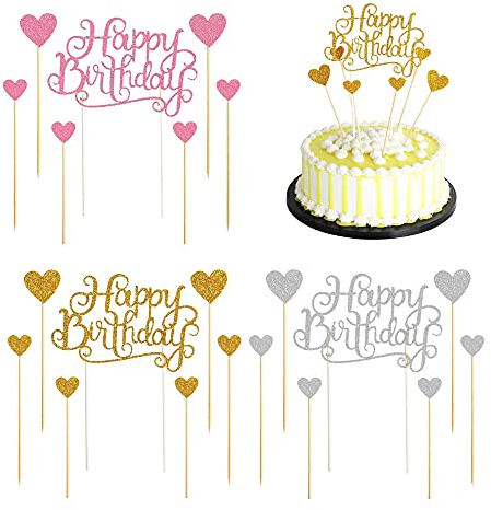 6 Sätze Cupcake Topper, Alles Gute zum Geburtstag Kuchen Topper, Cake Topper Geburtstagstorte, Kuchendeckel, 3 Farben, für Geburtstagsfeiern und Jubiläen Verwendet