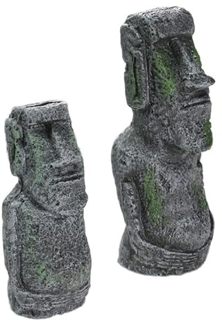 WANGCL Lot de 2 Statues Anciennes en Forme de tête d'île de Pâques pour Aquarium, décoration d'intérieur ou de Bureau
