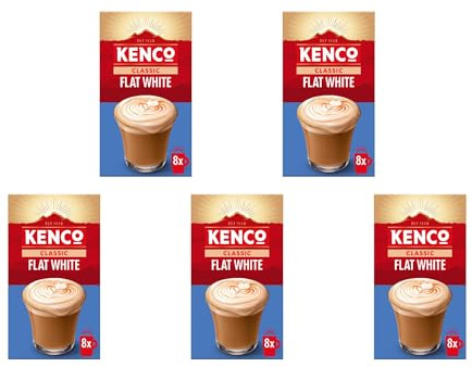 Kenco Flat White Instant Coffee Sachets s 8x14.8g (Pack of 5, Total 40 Sachets, 592g)