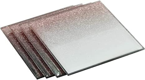 Deenz Gradient Rose Gold Glitter Mirror Glass Coasters 10x10cm & Placemats 20x29cm Home Decorative Stylish Design Elegant For Kitchen Table (4X Placemats)