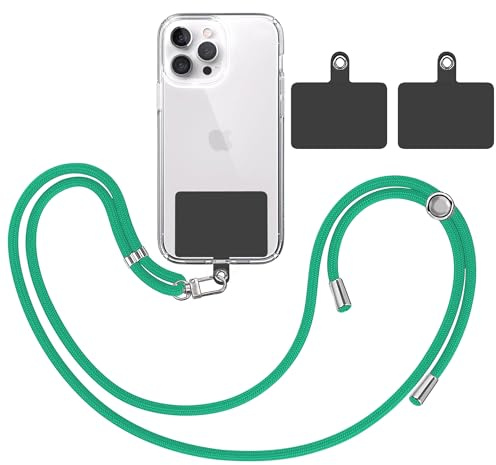 TBOC Cordino Catenella Laccio Strap Porta Cover [Verde] + 2 Toppe di Fissaggio Aggiuntive [Nero] Telefono Cellulare Collo - Tracolla Catenina Cordini Cellulari Telefoni Universale Laccetti