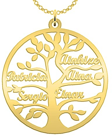 Collar Árbol de la Vida Personalizado Chapado en Oro 18K con Nombres Grabados — Hasta 9 Nombres — Regalo Emotivo para Madre o Abuela — Colgante Familiar Mujer — Mi Joya Personalizada